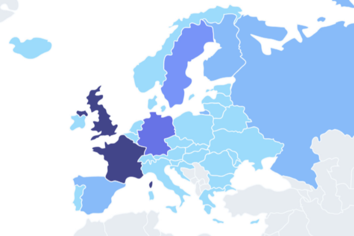 Colour-coded map of early stage investment in Europe